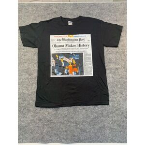 Vintage Gildan Black Washington Post Obama Makes History T Shirt Size M